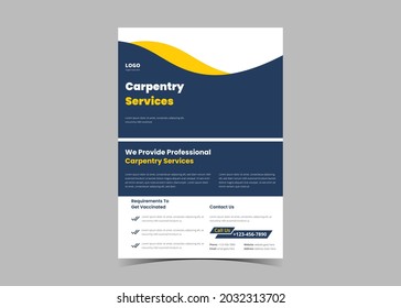 Carpentry service flyer design template. Carpentry home repair service poster leaflet design
