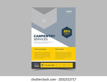Carpentry service flyer design template. Carpentry home repair service poster leaflet design
