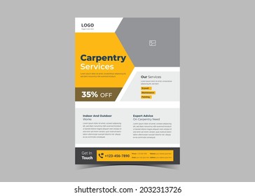 Carpentry service flyer design template. Carpentry home repair service poster leaflet design
