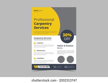 Carpentry service flyer design template. Carpentry home repair service poster leaflet design
