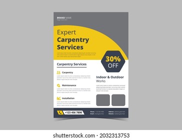 Carpentry service flyer design template. Carpentry home repair service poster leaflet design
