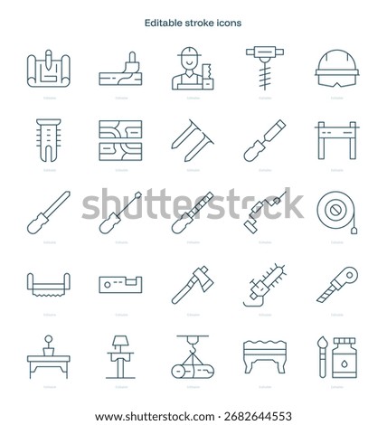 Carpentry stroke icon. Carpentry line icon set. editable stroke icon pack