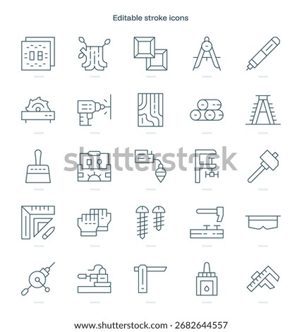 Carpentry stroke icon. Carpentry line icon set. editable stroke icon pack