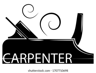Carpentry tool in glyph style. Icon of a carpentry. Illustration of a planer. Woodworking logo design, creative carpentry typography emblem. Workshop for service and repair of wooden products. Vector