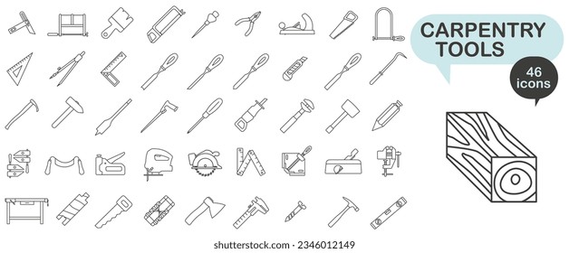 Carpentry tool icon collection. Carpentry tool thin line. Tool for carpentry shop. Vector illustration. EPS 10.