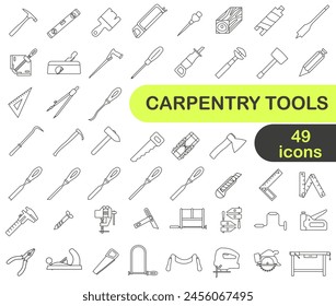 Icono de herramienta de carpintería colección. Línea delgada de herramienta de carpintería. Herramienta para carpintería. EPS 10.