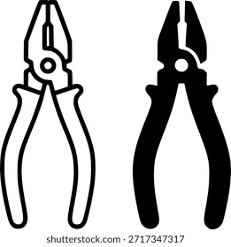 Symbol für Tischlerei, Kombinationszangengrafik, Umriss- und Silhouettenversionen