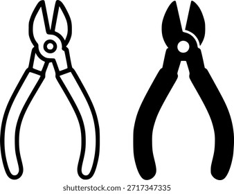 Tischler-Werkzeug-Symbol, Schneidezangen-Illustration, Umriss- und Silhouettenversionen