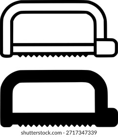 Carpentry tool icon, hacksaw illustration, outline and silhouette versions