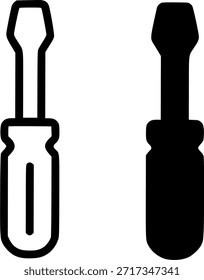 Symbol für Tischlerei, Schraubendrehergrafik, Umriss- und Silhouettenversionen