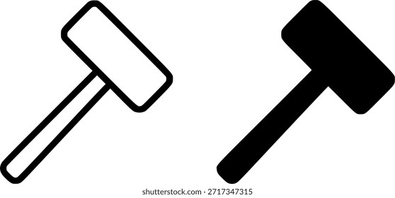 Carpentry tool icon, sledgehammer illustration, outline and silhouette versions