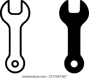 Tischler-Werkzeug-Symbol, Schraubenschlüssel-Illustration, Umriss- und Silhouettenversionen