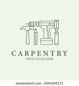 carpentry tool logo vector design minimalist line art illustration icon