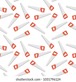 Carpentry tool - saw. Vector seamless pattern. Hand equipment background in flat style
