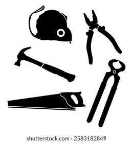 Carpentry tool set. Saw, pliers, meter. vector illustration.