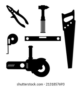 conjunto de material vectorial de silueta de herramienta de carpintería