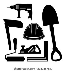 carpentry tool silhouette vector stock set