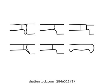 Carpentry tools and chisel blades icon set line vector art. Hand tools linear symbol collection.