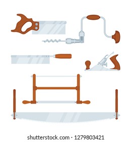 Carpentry tools collection. Flat, realistic style carpentry tools vector illustrations set.