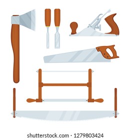 Carpentry tools collection. Flat, realistic style carpentry tools vector illustrations set.