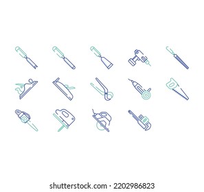 Carpentry tools and equipment icon set
