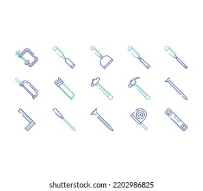 Juego de iconos de herramientas de cartón y equipo