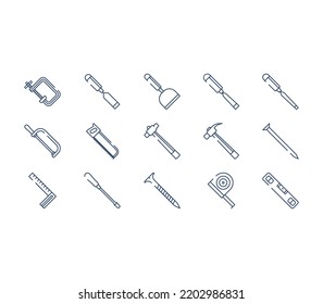Juego de iconos de herramientas de cartón y equipo