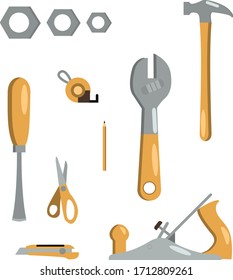 
carpentry tools flat illustration set
