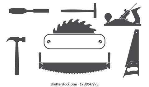 Carpentry tools, labels template. Sawmill emblem. Vector illustration