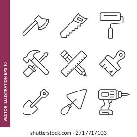 Carpentry tools line icons - Mini collection series icon