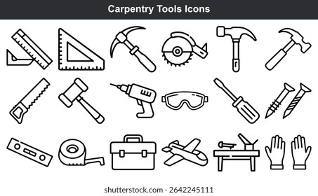 Carpentry Tools Line Icons Set