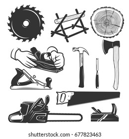 Carpentry tools. Logo templates. Black and white vector objects.