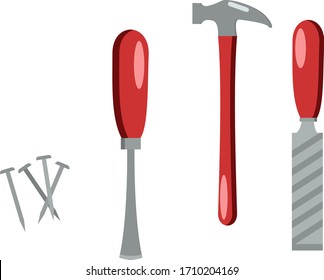 
carpentry tools with red handle set