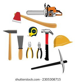 carpentry tools set isolated on white color background. illustration vector