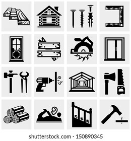 Carpentry vector icons set on gray