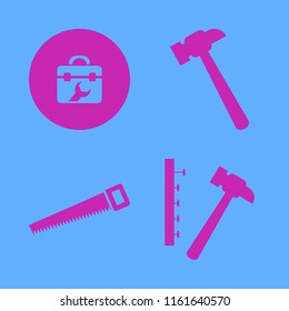 carpentry vector icons set. with saw, hammer, toolbox and hammer nails in set