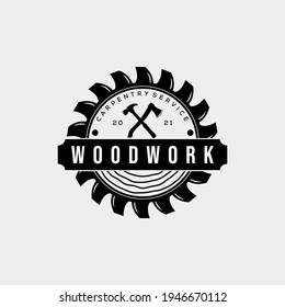 carpentry vintage badge logo  template vector illustration design. hipster classic woodwork, joinery, craft logo concept