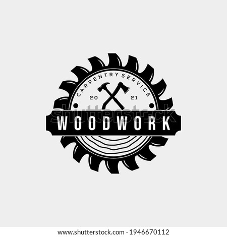 carpentry vintage badge logo  template vector illustration design. hipster classic woodwork, joinery, craft logo concept