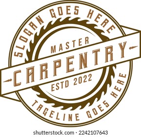 Carpentry Vintage Logo Design Label Badge Wood Work Illustration Vector