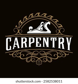 Carpentry Vintage logo. with  hand plane icon vector, with decoration vintage style , for carpentry or woodworking