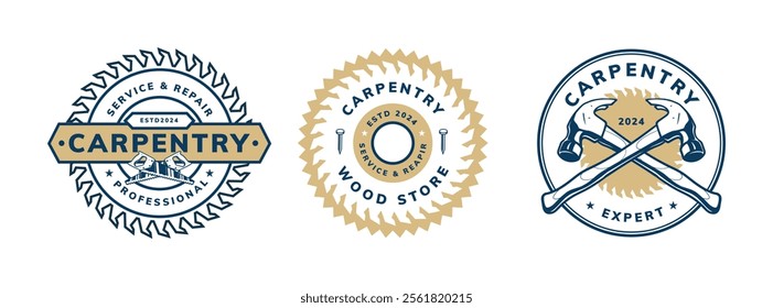 carpentry vintage logo set design