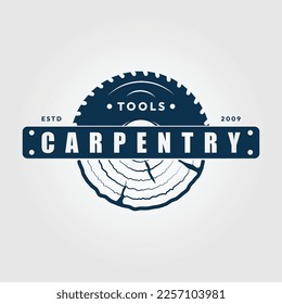 Carpentry vintage logo vector illustration design and woodworking template design