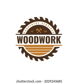 Carpentry vintage logo vector. Unique woodwork badge, label and stamp design.
