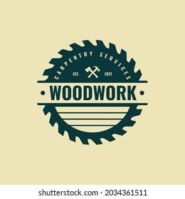 Carpentry vintage logo vector. Unique woodwork badge, label and stamp design.