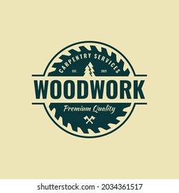 Carpentry vintage logo vector. Unique woodwork badge, label and stamp design.