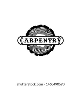Carpentry vintage wood emblem woodwork carpenter logo design vector  retro badge featuring woodworking tools and wooden textures, perfect for carpenters, furniture makers, lumber shops, or handmade