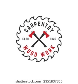 carpentry wood work badge logo vector illustration. for printing, stickers, labels, company logos