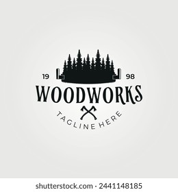 carpentry wood work logo vintage illustration design