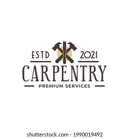 carpentry or wood worker logo with an illustration of hammer and wood planer. vector graphic for carpenter logo template.