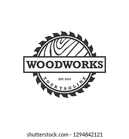 carpentry wood works saw emblem vector logo design